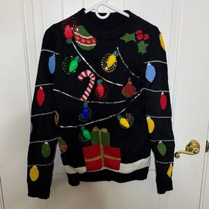 NWOT Festive Holiday Lights Black Sweater